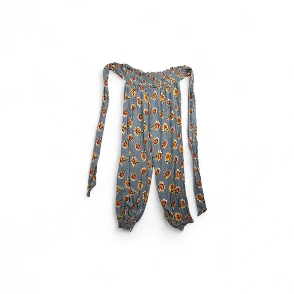 CHLOAH Floral Off Shoulder Jumpsuit Gray Yellow Orange Size M Sleeveless - Picture 3 of 3